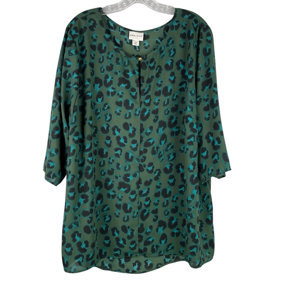 Ava & Viv Green and Blue Leopard Print Tunic